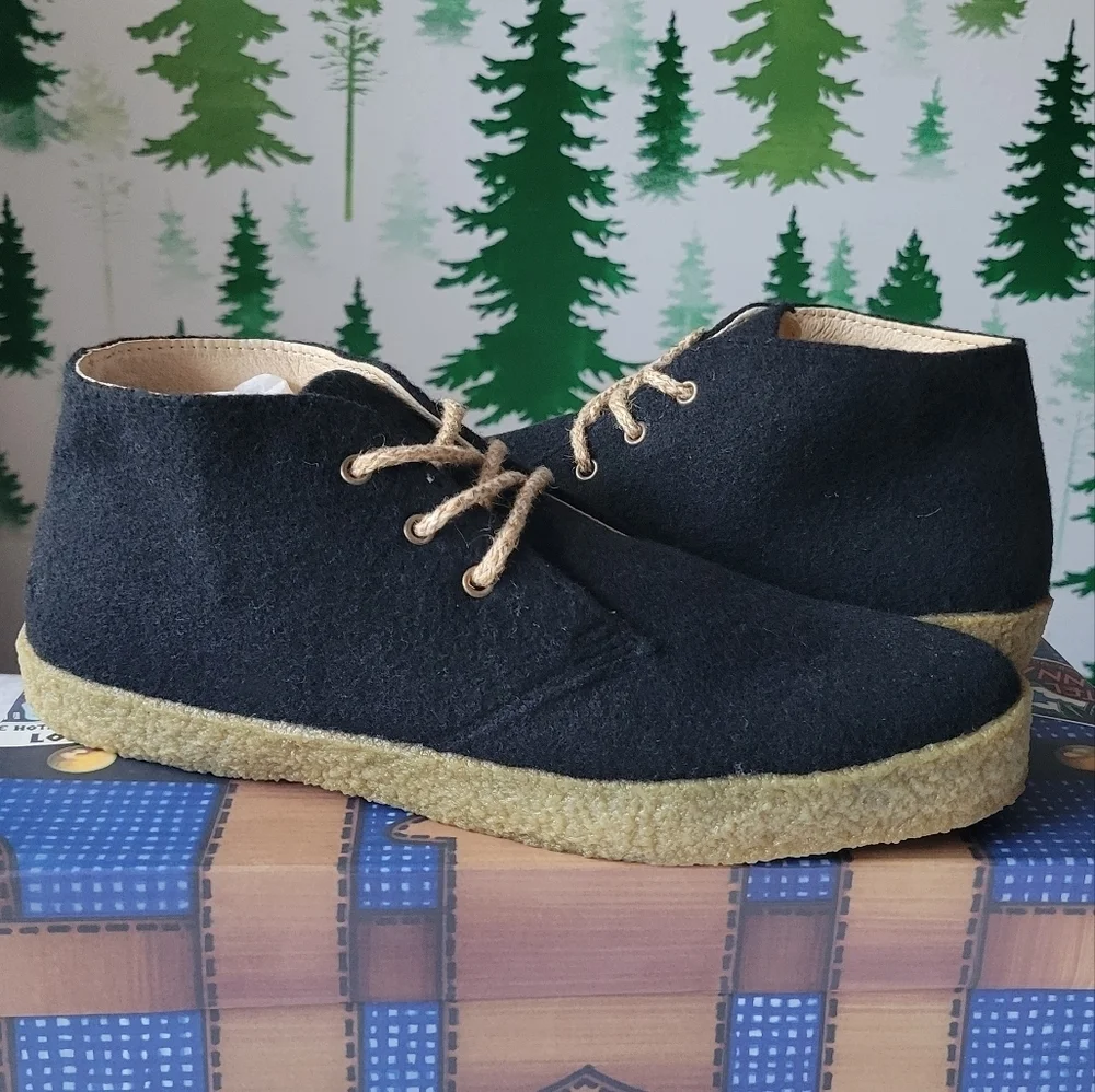 New 40 F-troupe Black Wool Chukka Style Shoes.